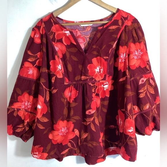 Sonoma Corduroy Puff Sleeve Peasant Top 2X Boho Prairie Western Cottagecore - Picture 2 of 16